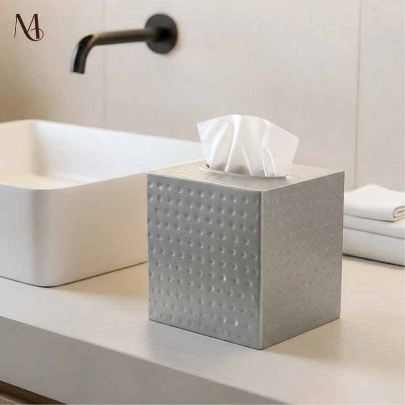 Monarch Abode Tissue Box Cover Square â€“ Hand Hammered Pewter Metal Tissue Holder Box for Bathroom Accessory, Aesthetic Decorative Facial Napkin Cube for Modern Home Decor - Image 3